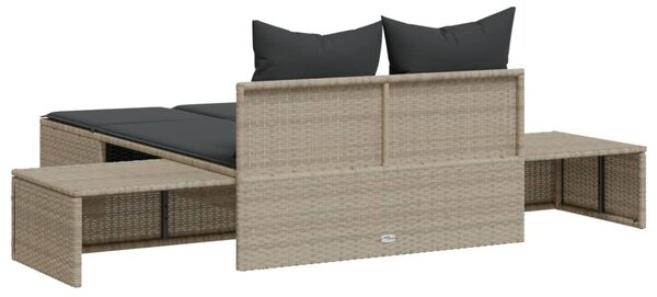 Világosszürke polyrattan dupla napozóágy párnával