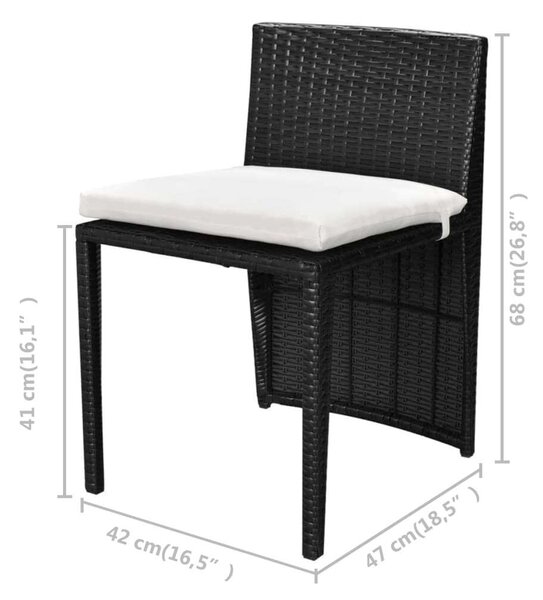 VidaXL 3 darabos fekete polyrattan bisztrószett párnákkal