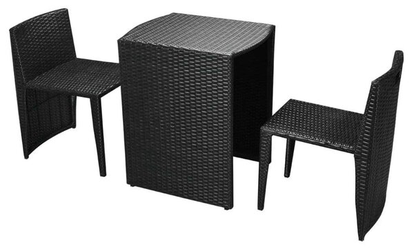 VidaXL 3 darabos fekete polyrattan bisztrószett párnákkal