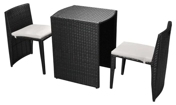 VidaXL 3 darabos fekete polyrattan bisztrószett párnákkal