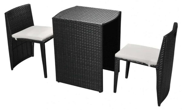 VidaXL 3 darabos fekete polyrattan bisztrószett párnákkal