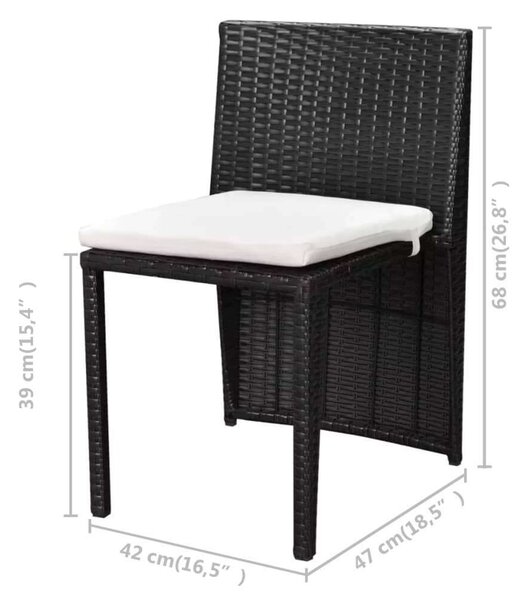 VidaXL 3 darabos fekete polyrattan bisztrószett párnákkal