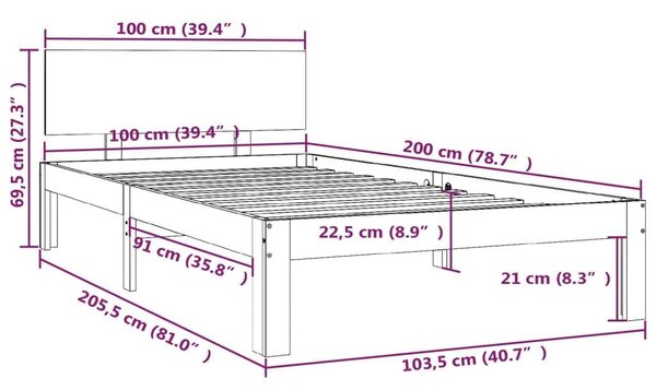 VidaXL Fehér Fenyőfa Ágykeret - 100x200 cm