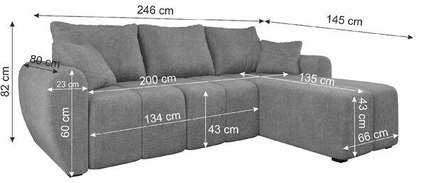 SEVIO L alakú kihúzható sarokkanapé, 246x145 cm, sötétszürke, univerzális + 2 párna INGYEN