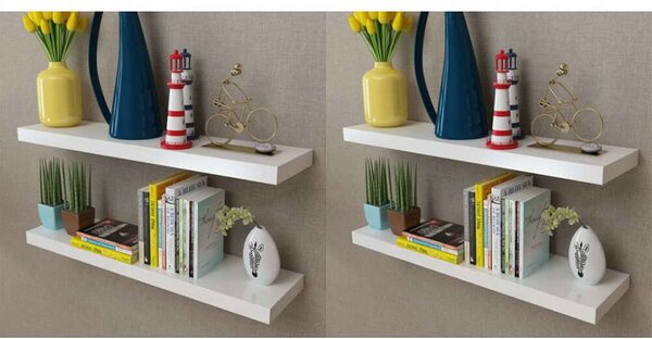 4 db Fehér Fali Polc - 80x20 cm - MDF