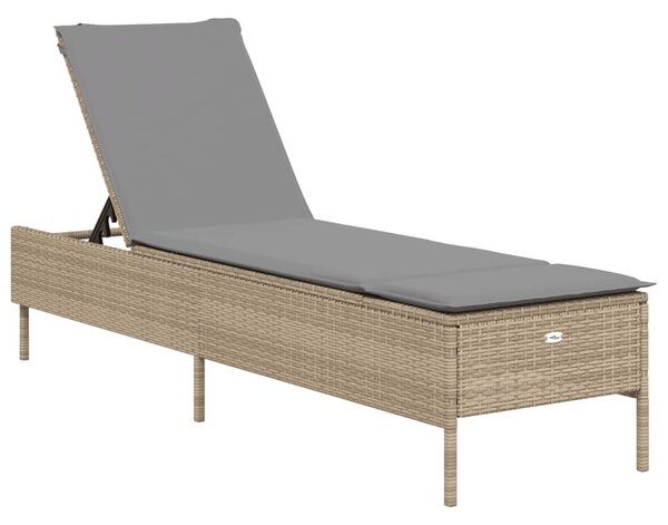 Bézs polyrattan napozóágy párnával