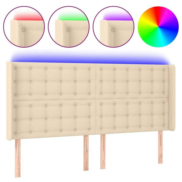 VidaXL LED-es Ágyfejtámla - Krémszínű Szövet - 203x16x118/128 cm
