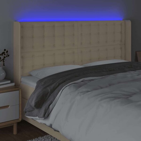 VidaXL LED-es Ágyfejtámla - Krémszínű Szövet - 203x16x118/128 cm