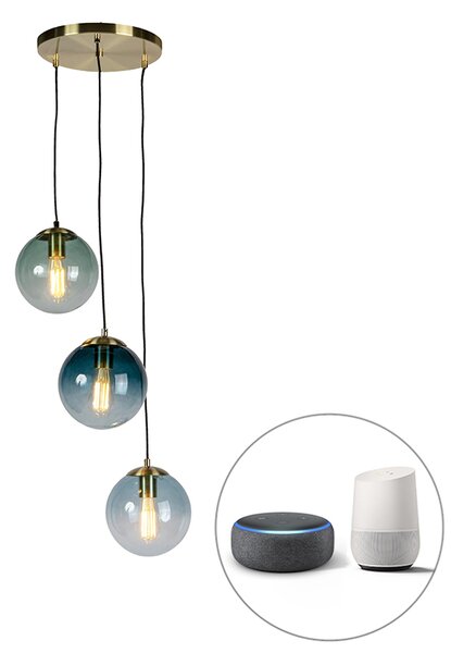 Intelligens függesztett lámpa sárgaréz 3 db WiFi ST64-szel kék üveggel - Pallon