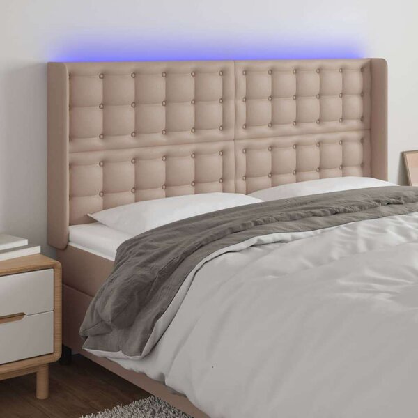 VidaXL Cappuccino Műbőr Ágyfejtámla LED-es - 147x16x118/128 cm
