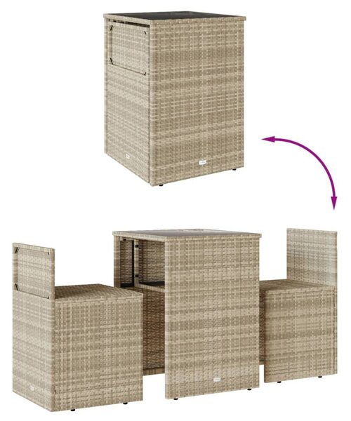 3 részes világosszürke polyrattan bisztrógarnitúra párnákkal