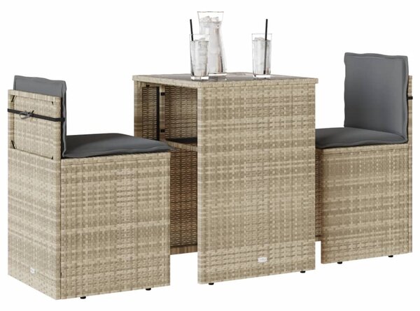 3 részes világosszürke polyrattan bisztrógarnitúra párnákkal