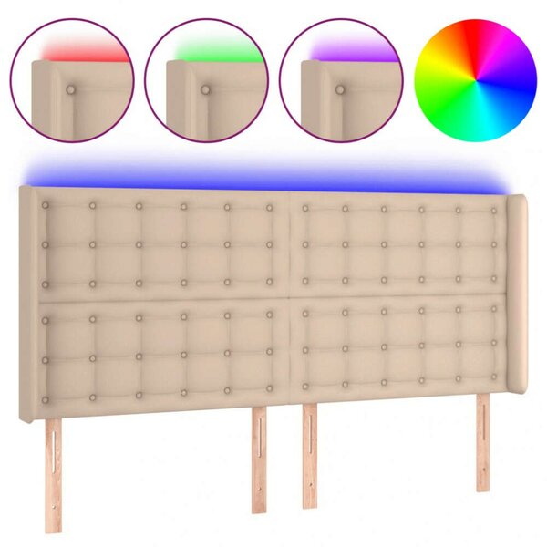 VidaXL Cappuccino Műbőr Ágyfejtámla LED-es - 147x16x118/128 cm