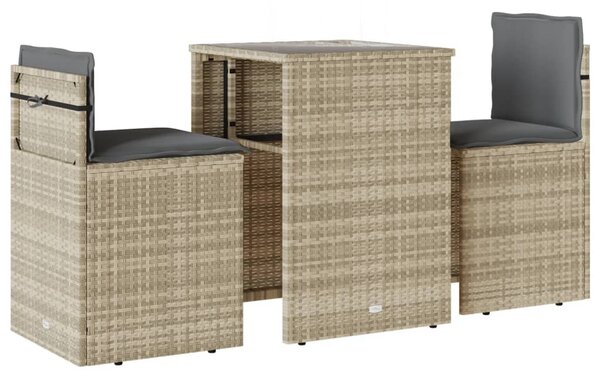 3 részes világosszürke polyrattan bisztrógarnitúra párnákkal