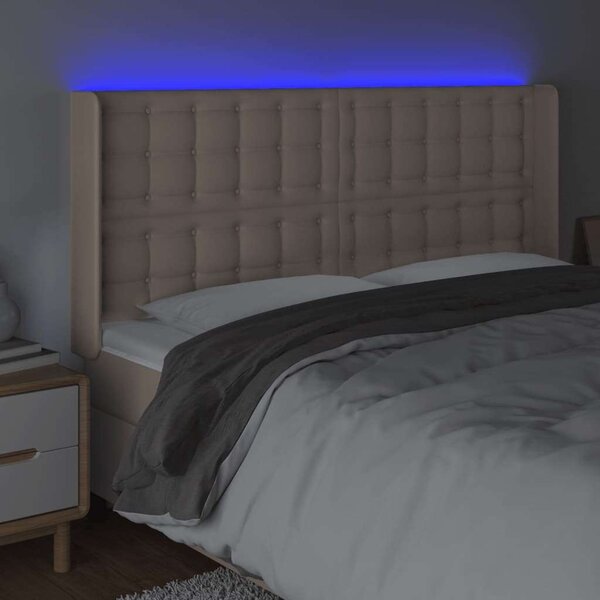 VidaXL Cappuccino Műbőr Ágyfejtámla LED-es - 147x16x118/128 cm