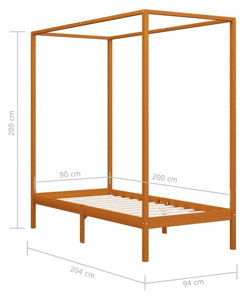VidaXL Baldachinos Ágykeret - Fenyőfa - 90x200 cm