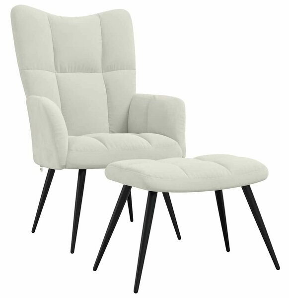 VidaXL Pihenőszék Lábtartóval - Bársony - Krémfehér