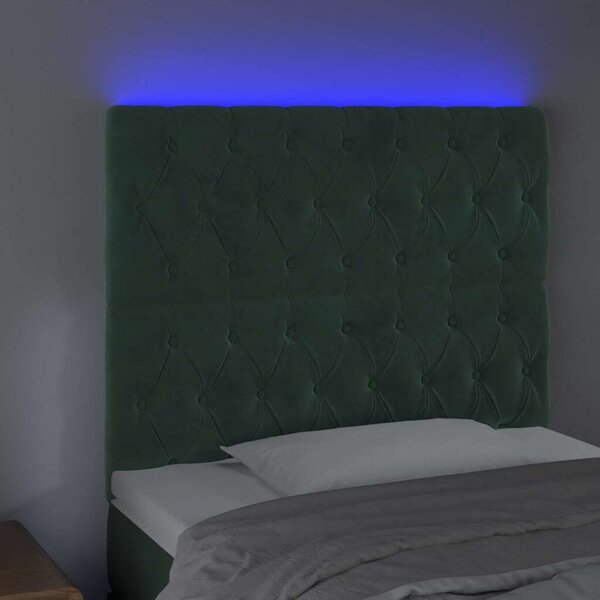 VidaXL sötétzöld bársony LED-es fejtámla 90x7x118/128 cm