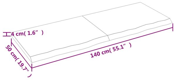 Világosbarna kezelt tömör tölgyfa fali polc 140 x 50 x (2-4) cm