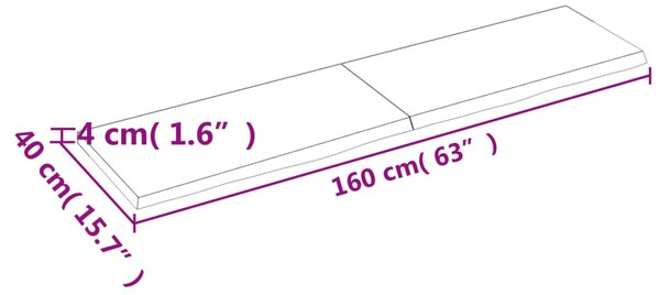 Világosbarna kezelt tömör tölgyfa fali polc 160 x 40 x (2-4) cm