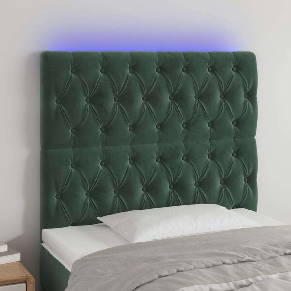 VidaXL sötétzöld bársony LED-es fejtámla 90x7x118/128 cm