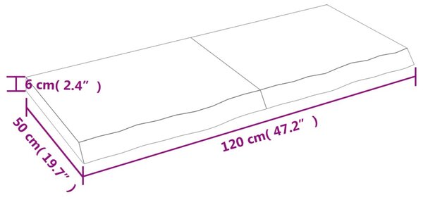 Világosbarna kezelt tömör tölgyfa fali polc 120 x 50 x (2-6) cm