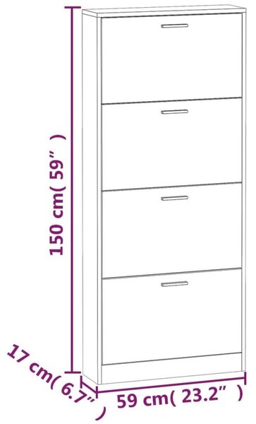 VidaXL Cipősszekrény - Fekete - 4 Fiók - 59x17x150 cm