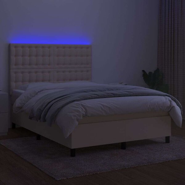 VidaXL Krémszínű Ágy Matraccal - 140x200 cm - LED