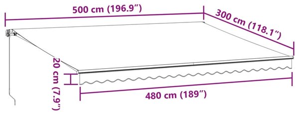 VidaXL antracitszürke-fehér kézzel kihúzható napellenző 500 x 300 cm