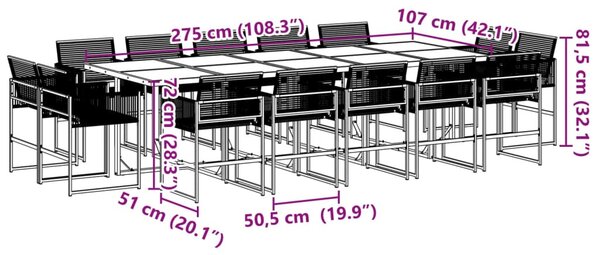 15 részes fekete polyrattan kerti étkezőgarnitúra
