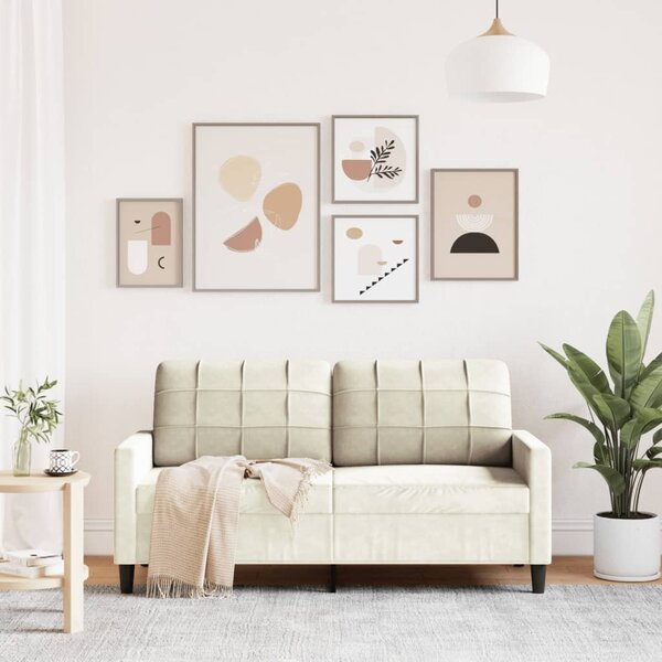 Kétszemélyes krémszínű bársony kanapé 140 cm