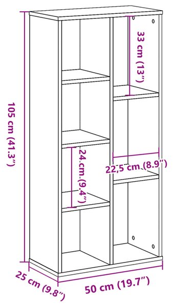 Sonoma tölgy színű szerelt fa könyvszekrény 50x25x105 cm