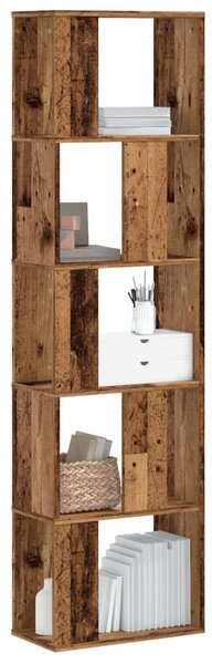 5 szintes antik fa színű fa könyvespolc 45 x 23,5 x 162,5 cm