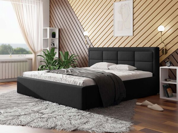 PALIGEN 2 franciaágy ágyneműtartóval és ágyráccsal 200x200 - fekete
