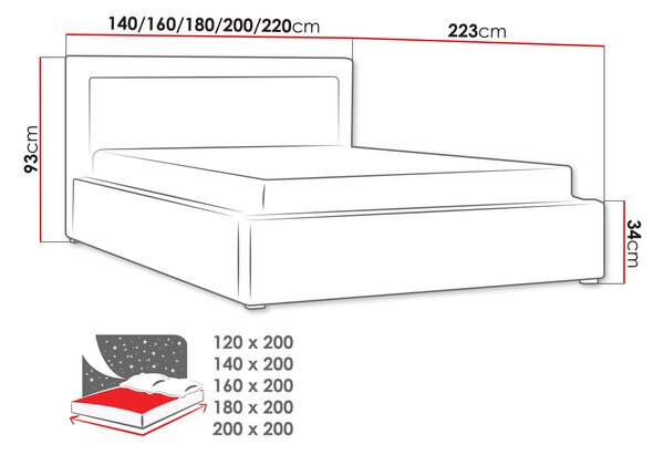 PALIGEN 2 franciaágy ágyneműtartóval és ágyráccsal 200x200 - fekete