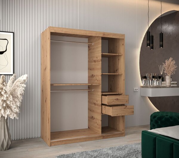 Tolóajtós gardróbszekrény 150 cm széles TIMEA 1 - artisan tölgy / fekete
