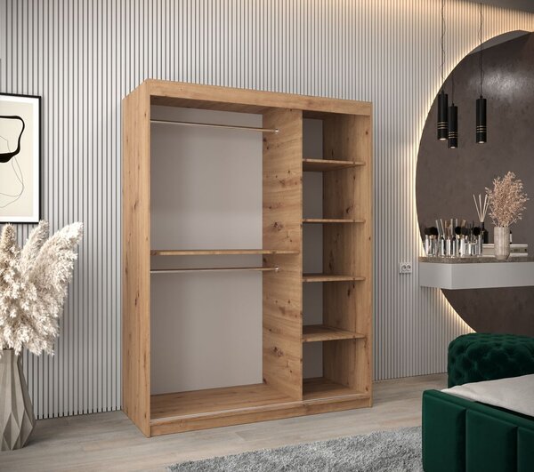 Tolóajtós gardróbszekrény 150 cm széles TIMEA 1 - artisan tölgy / fekete