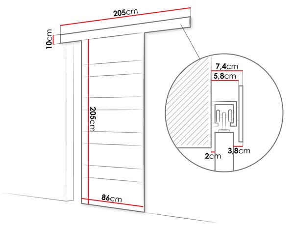 MANAMI tolóajtó 5 - 80 cm, fehér / fekete üveg