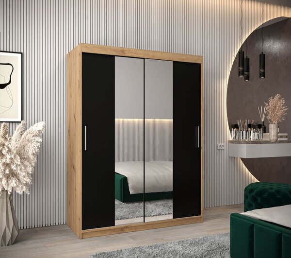 Tolóajtós gardróbszekrény 150 cm széles TIMEA 1 - artisan tölgy / fekete