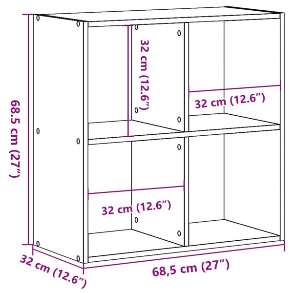 Betonszürke szerelt fa könyvespolc 68,5 x 32 x 68,5 cm