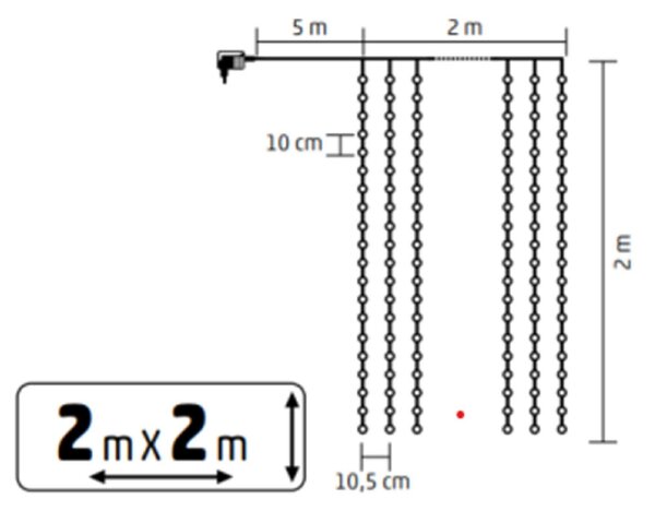 HOME KAF400DWW DOT LED-es fényfüggöny, 400 db melegfehér DOT LED, 2x2m, 8 program, ismétlődő időzítés, hálózati tápellátás, kül- és beltéri kivitel
