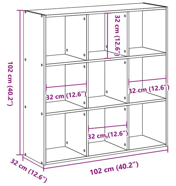 Betonszürke szerelt fa könyvespolc 102 x 32 x 102 cm
