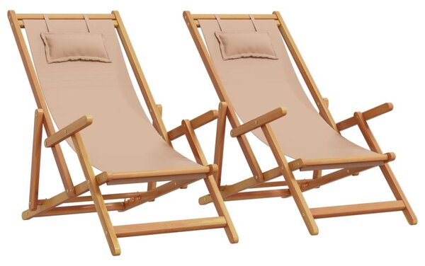2 db tópszínű szövet és tömör fa összecsukható strandszék