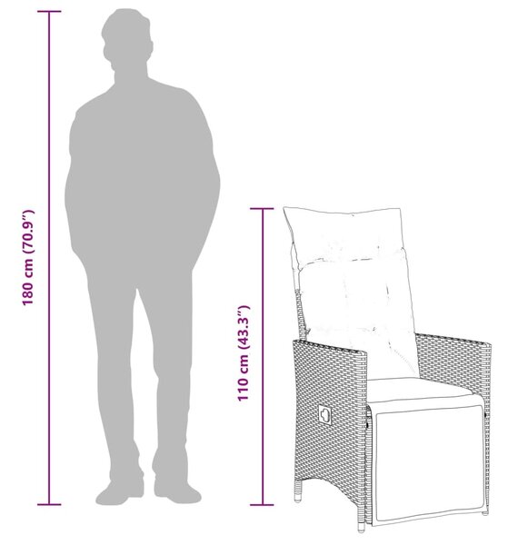 Szürke polyrattan dönthető kerti szék párnákkal