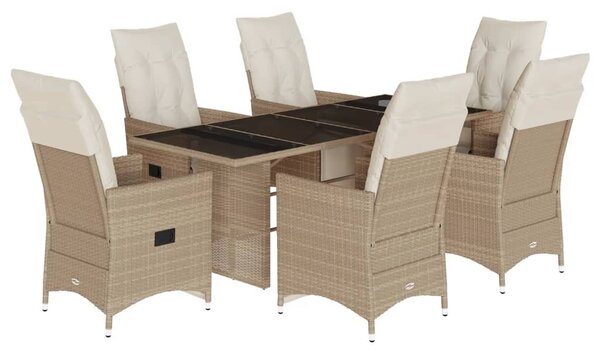 7 részes bézs polyrattan kerti bisztrógarnitúra párnákkal