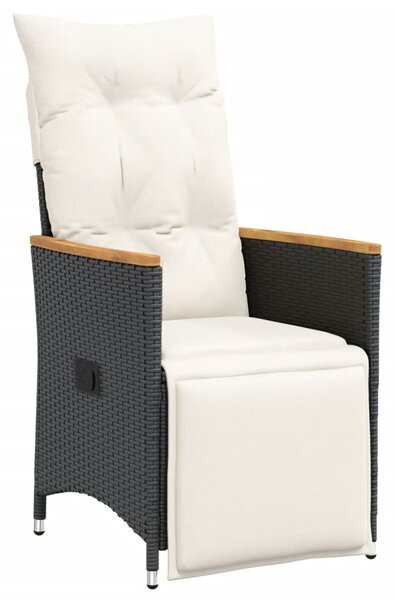 9 részes fekete polyrattan kerti étkezőgarnitúra párnákkal