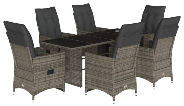 7 részes szürke polyrattan kerti bisztrógarnitúra párnákkal
