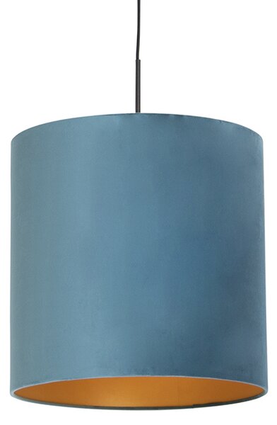 Függesztett lámpa velúr árnyalatú kék, arany 40 cm - kombinált