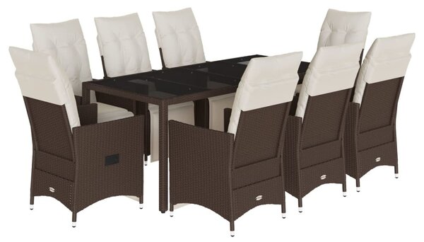 9 részes barna polyrattan kerti bisztrógarnitúra párnákkal