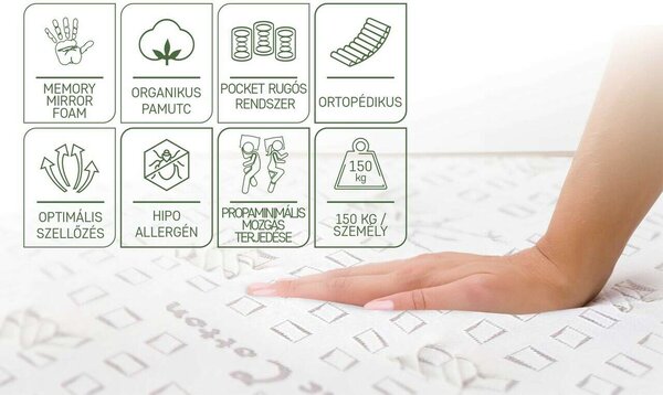 Prémium organikus pamut zseb memória 7 matrac komfort zóna 90x200 cm